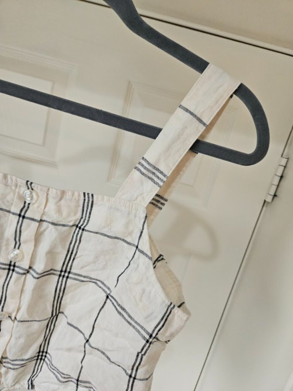 A New Day Plaid Checkered Crop Top Sleeveless Cottagecore Linen White Medium - Picture 4 of 8